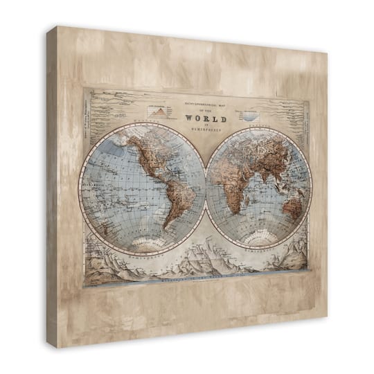World Map Hemispheres 30" x 30" Canvas Wall Art